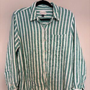 Universal Threads Linen Striped Button Down Shirt Women Size L Coastal Preppy